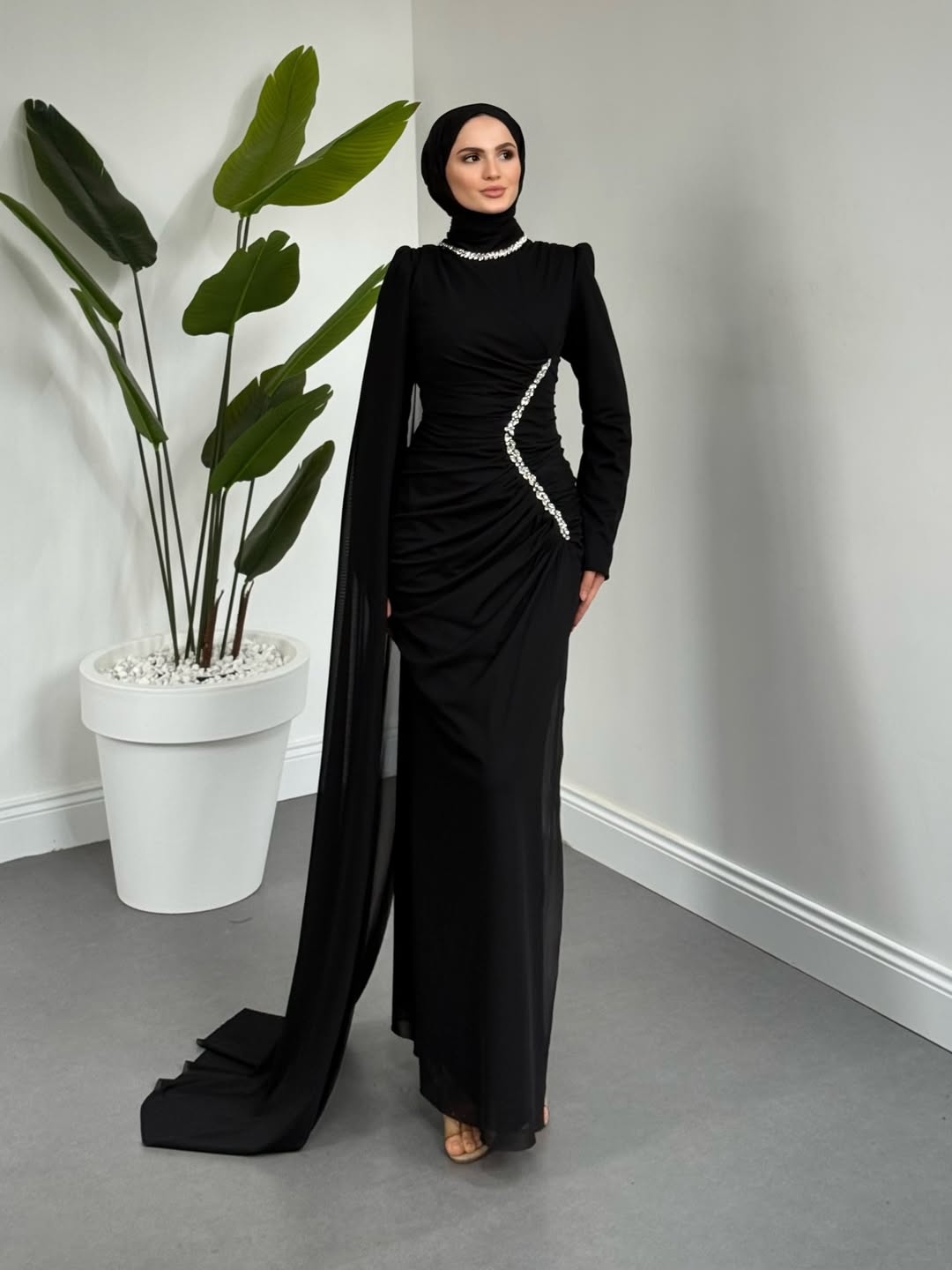 Opheline Taşlı Tül Kumaş Abiye