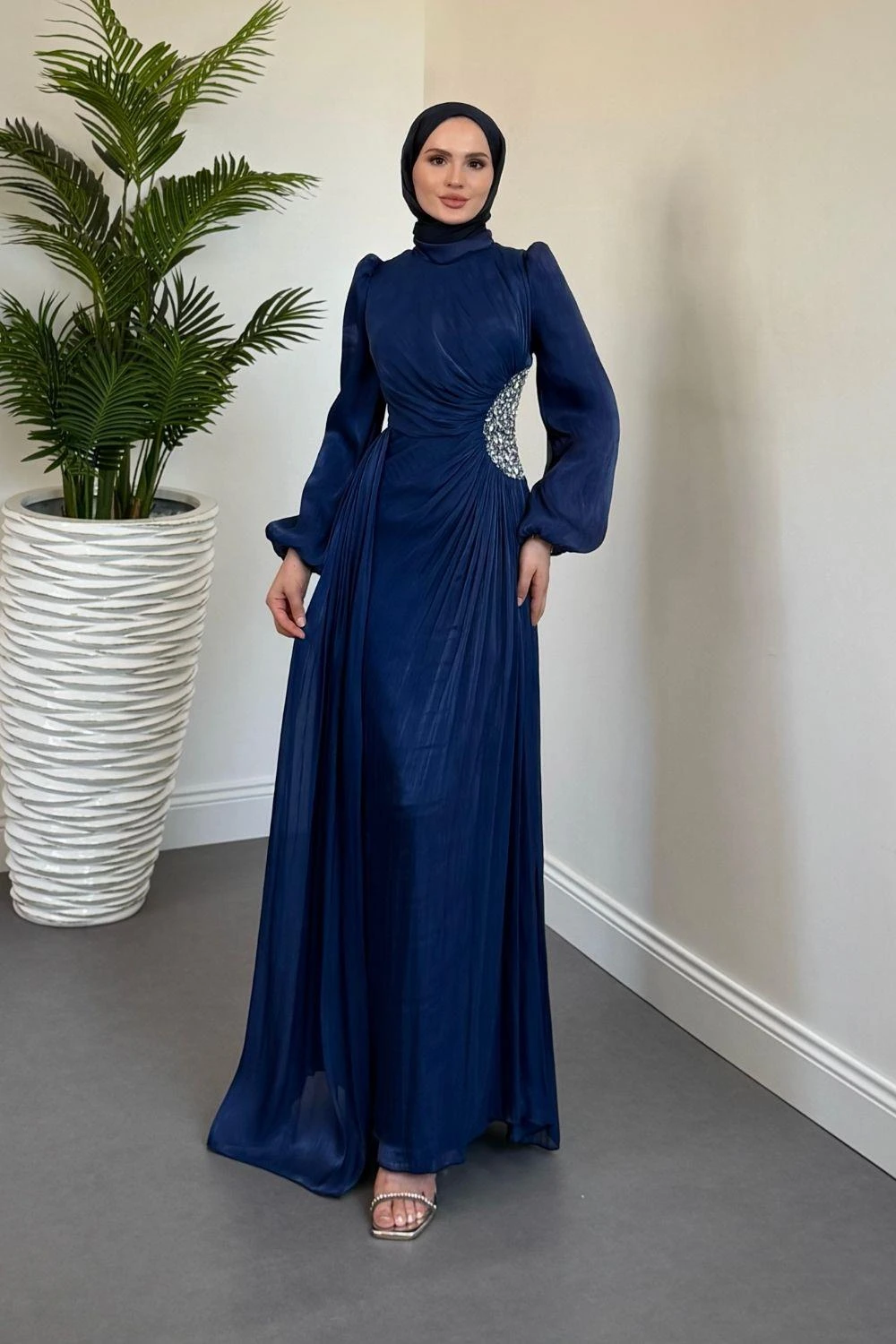 Nola Yanı Taşlı Jan Jan Abiye Lacivert