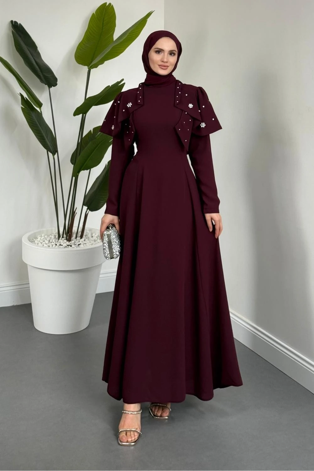 Roxana Taşlı Krep Abiye Mürdüm