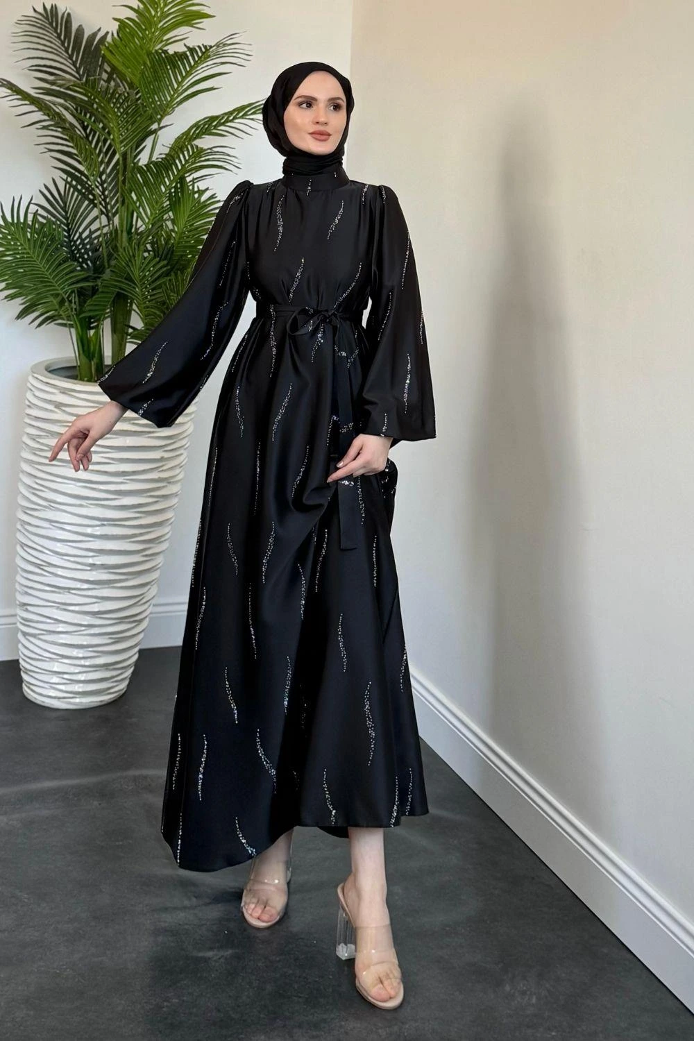 Kaitlyn Taşlı Abiye Siyah