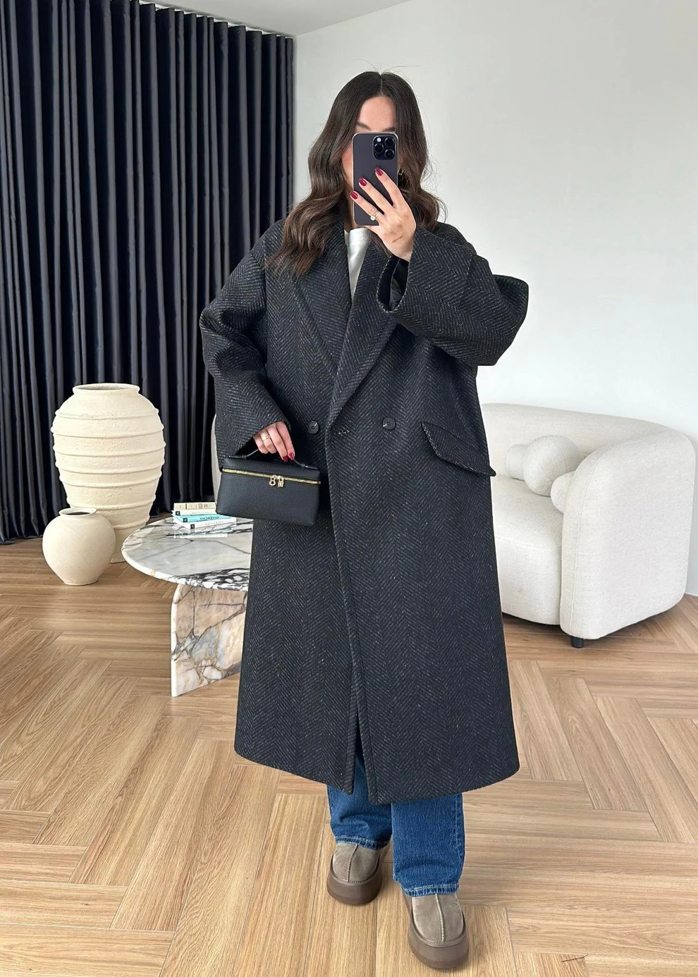 Balıksırtı Kruvaze Kaban SİYAH