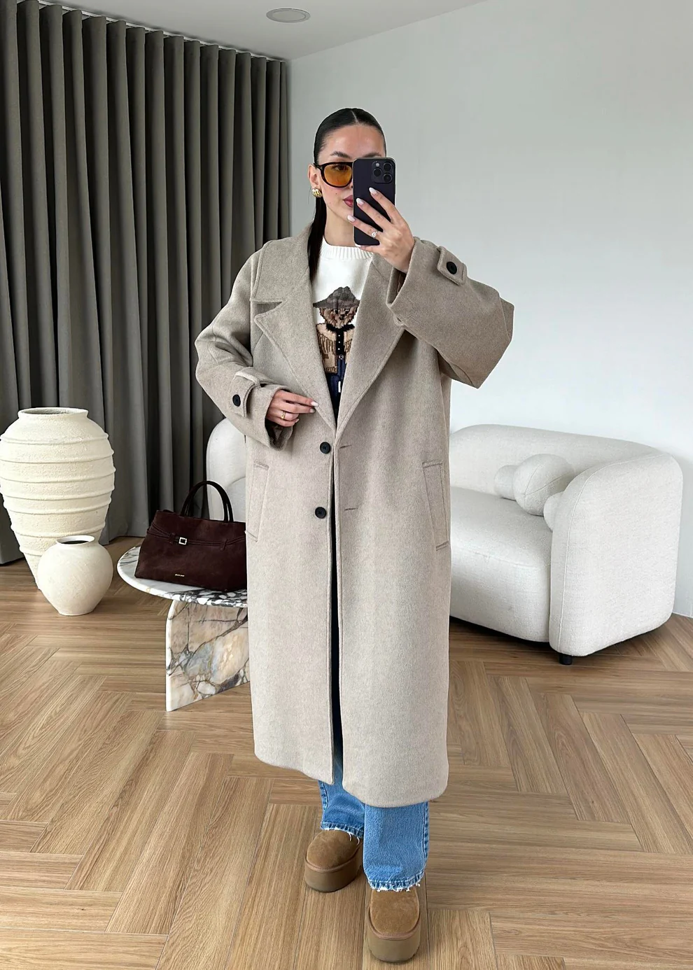 İki Düğmeli Kuşaklı Kaban VİZON