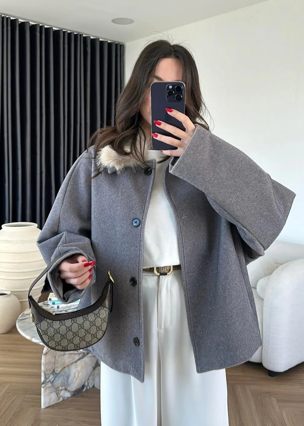 Kaşe Çıkarılabilir Kürklü Kaban GRİ