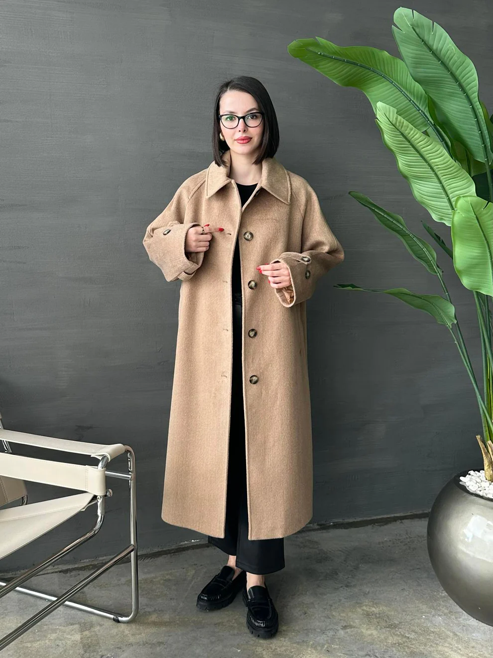 Gömlek Yakalı Kemerli Kaban CAMEL