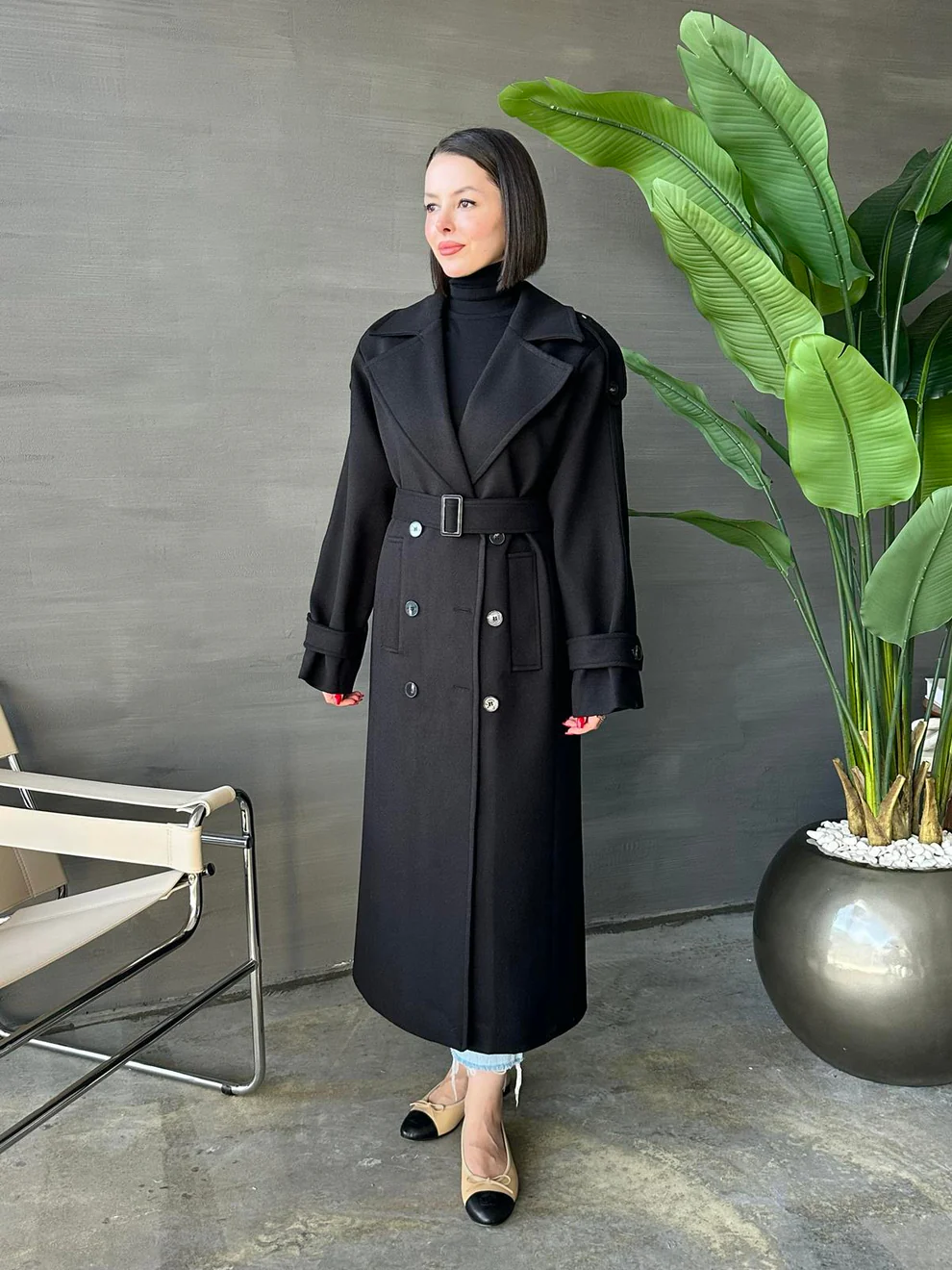 Vatkalı Apoletli Premium Kaban SİYAH