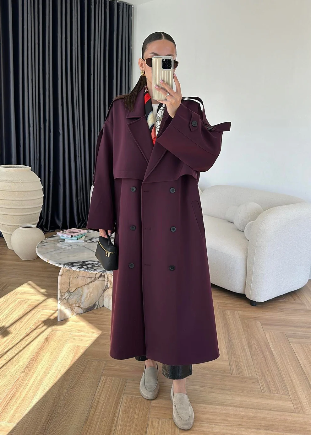 Omuzu Uzun Apoletli Trençkot MÜRDÜM