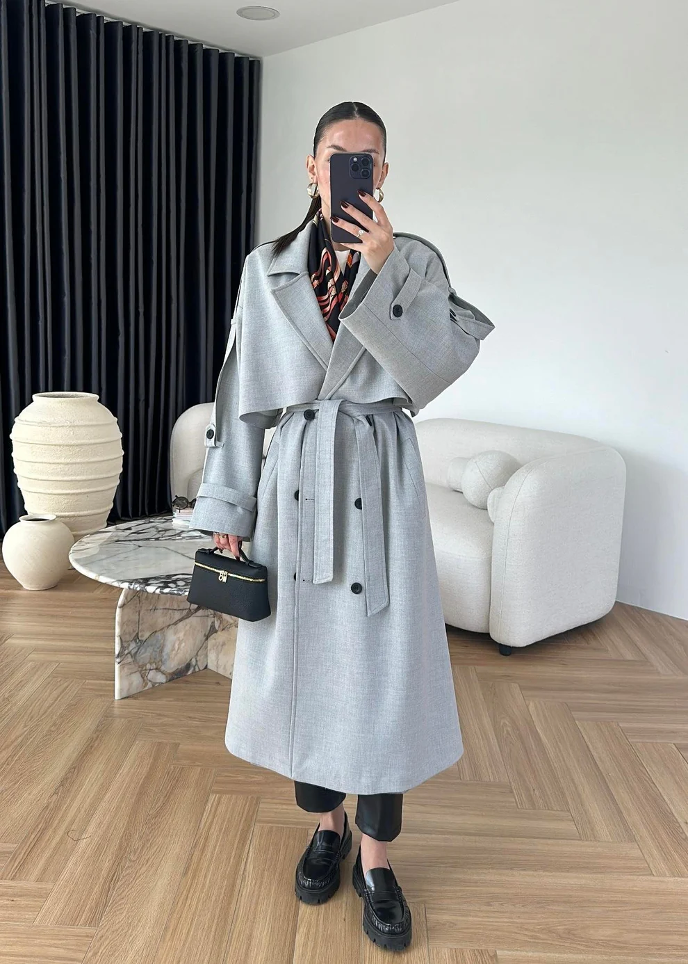 Omuzu Uzun Apoletli Trençkot AÇIK GR