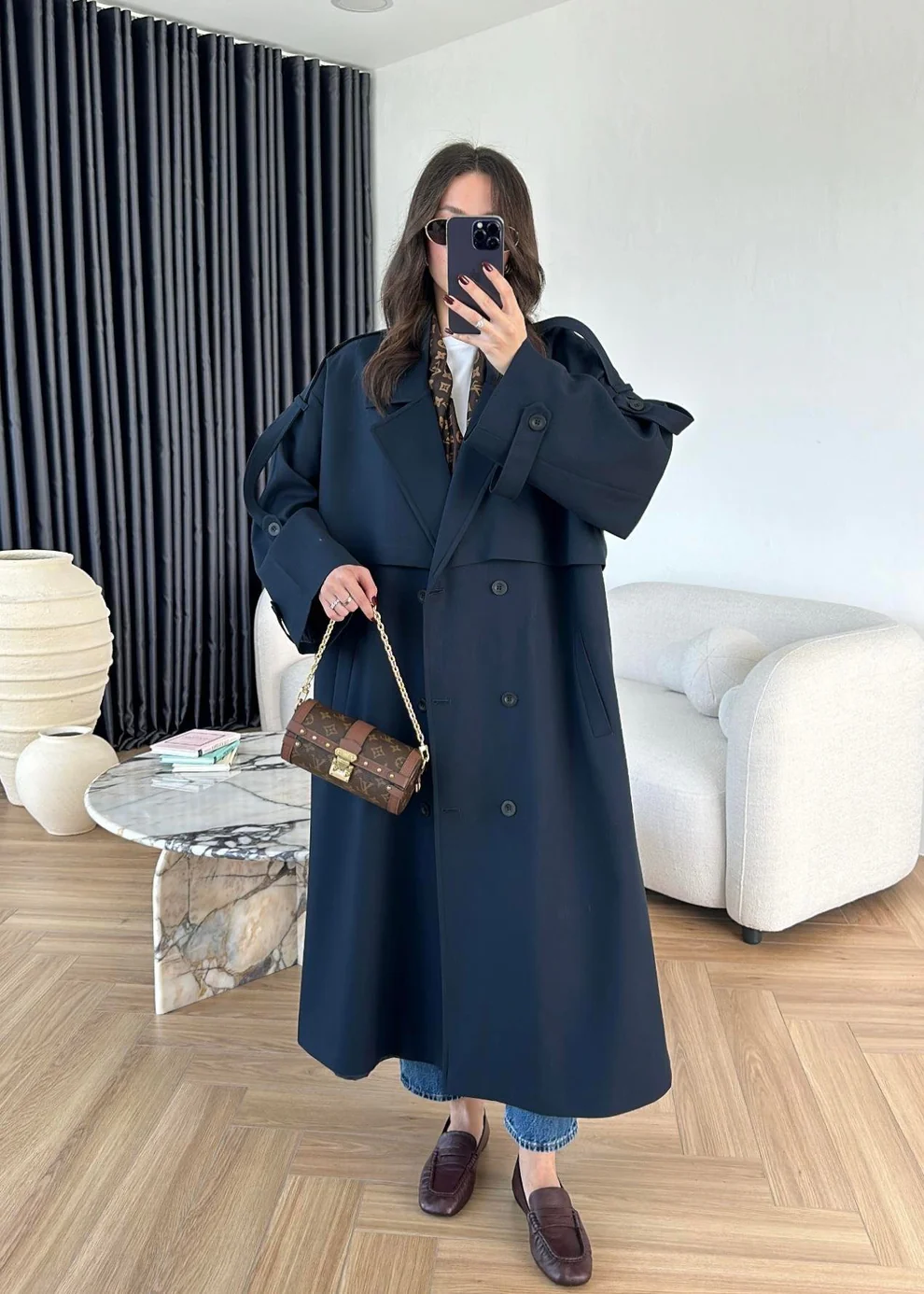 Omuzu Uzun Apoletli Trençkot LACİVERT