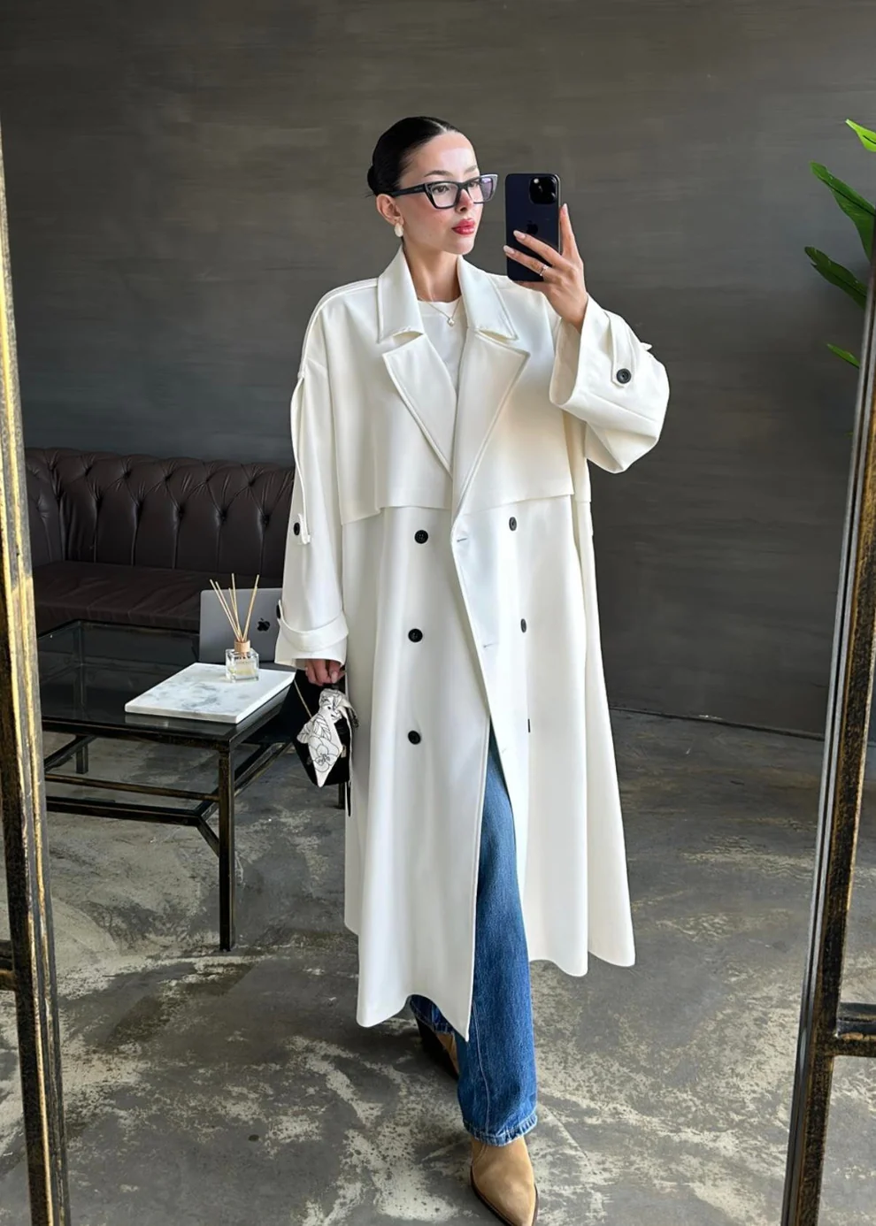 Gabardin Premium Trençkot BEYAZ