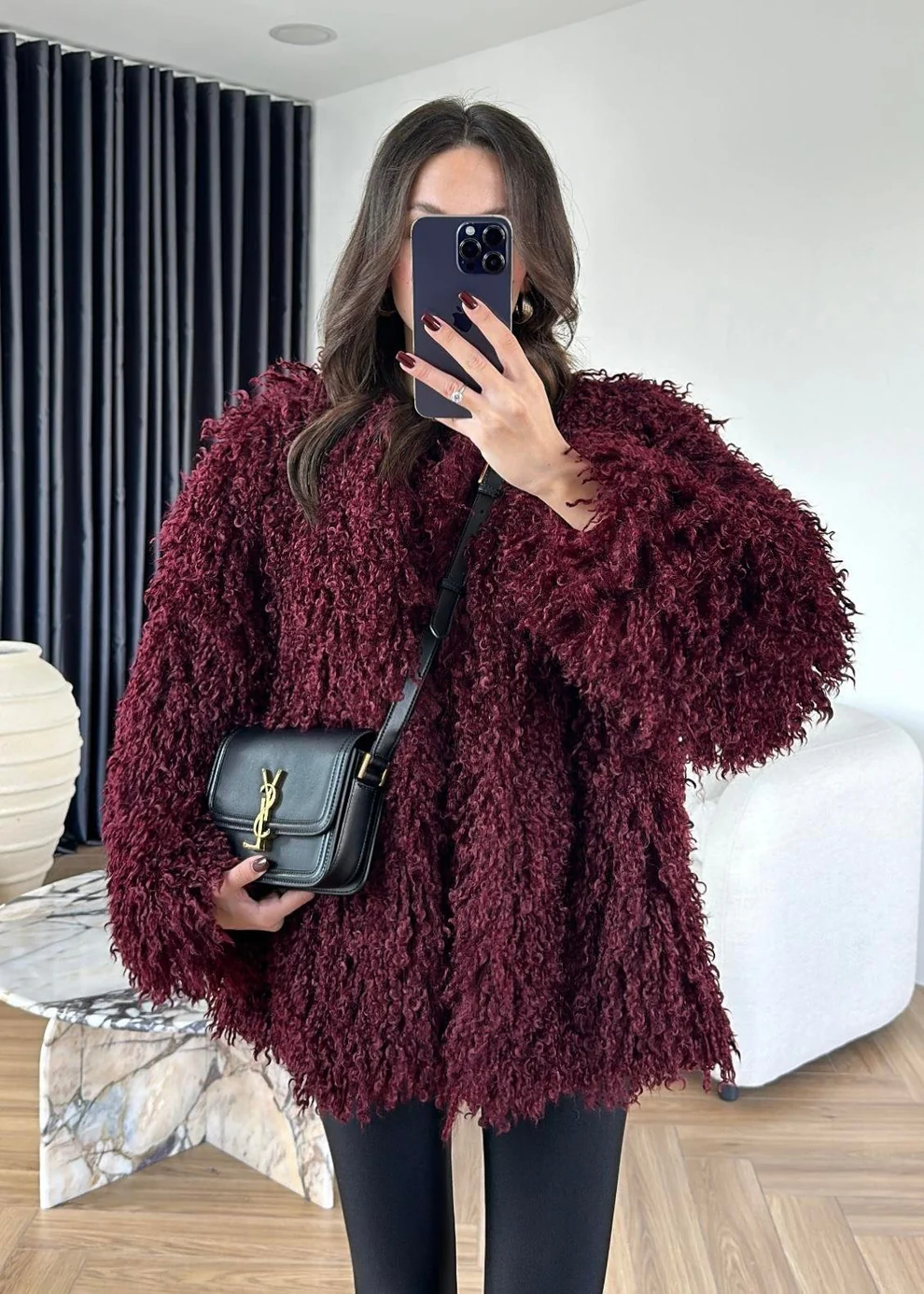 Kıvırcık Detay Kürk BORDO