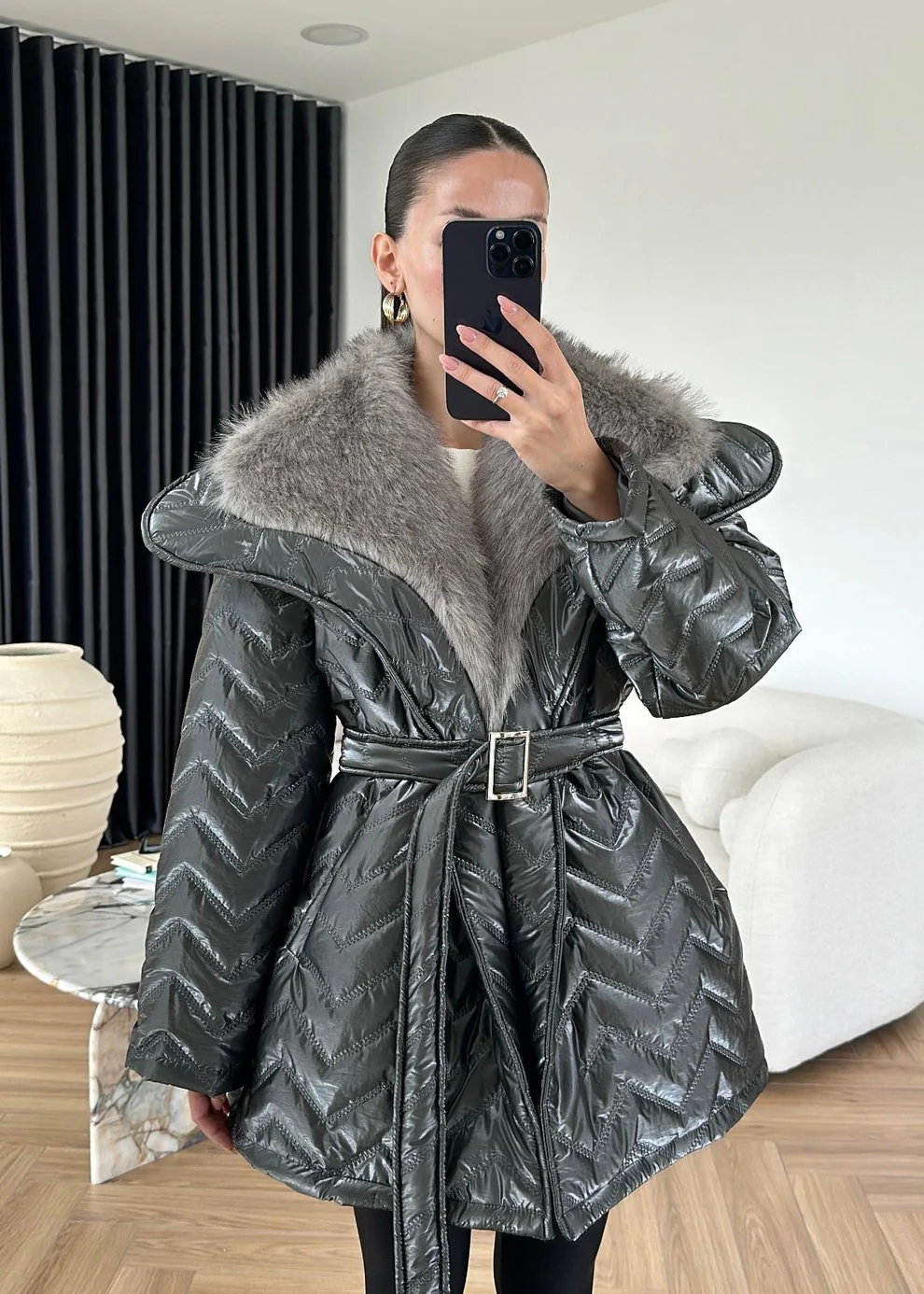 Rugan Kürk Detaylı Mont ANTRASİT