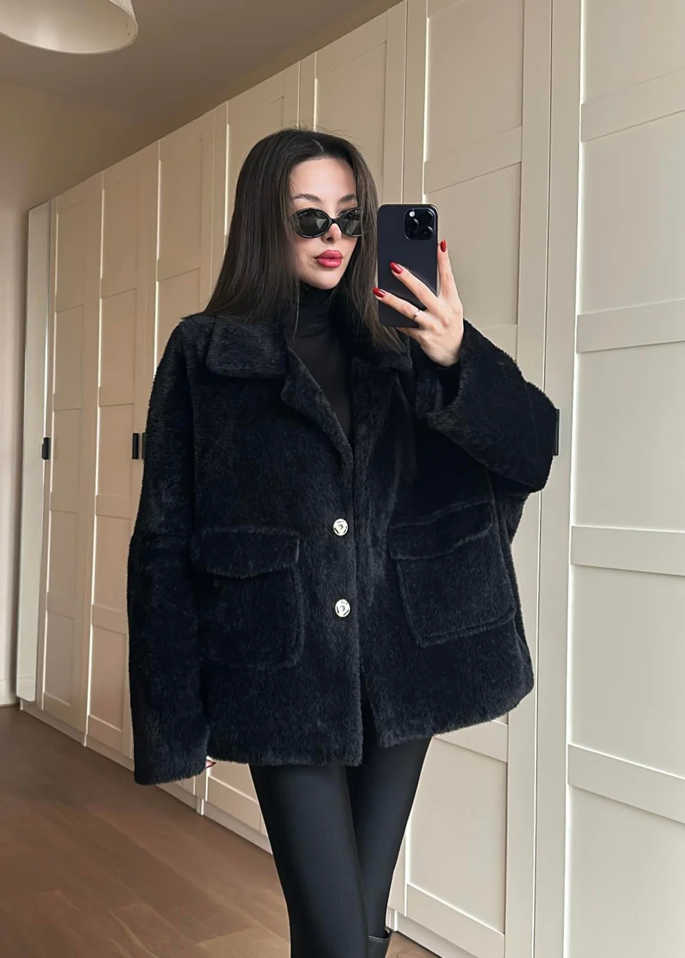 Çift Cepli Kürk SİYAH