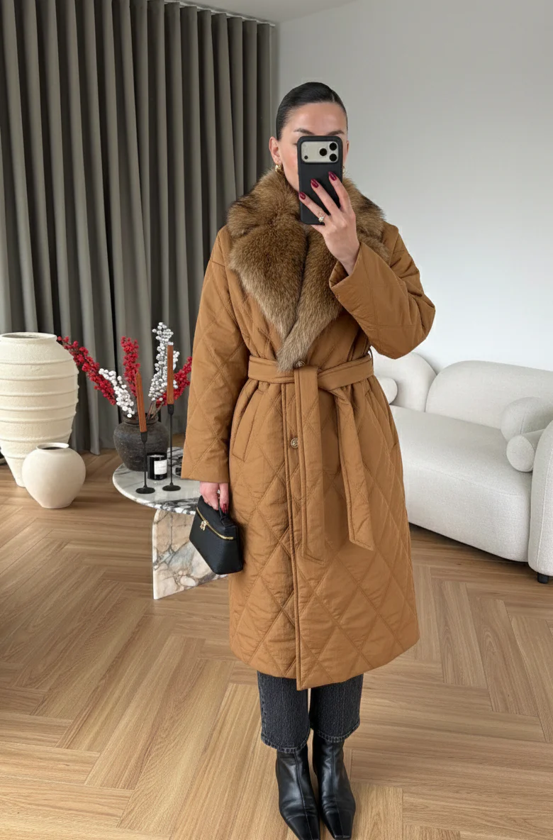 Royal Kürklü Uzun Mont CAMEL