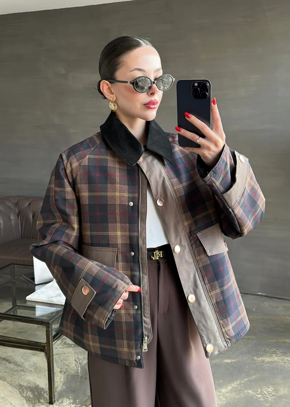 Ekoseli Çıtçıtlı Mont RENKLİ