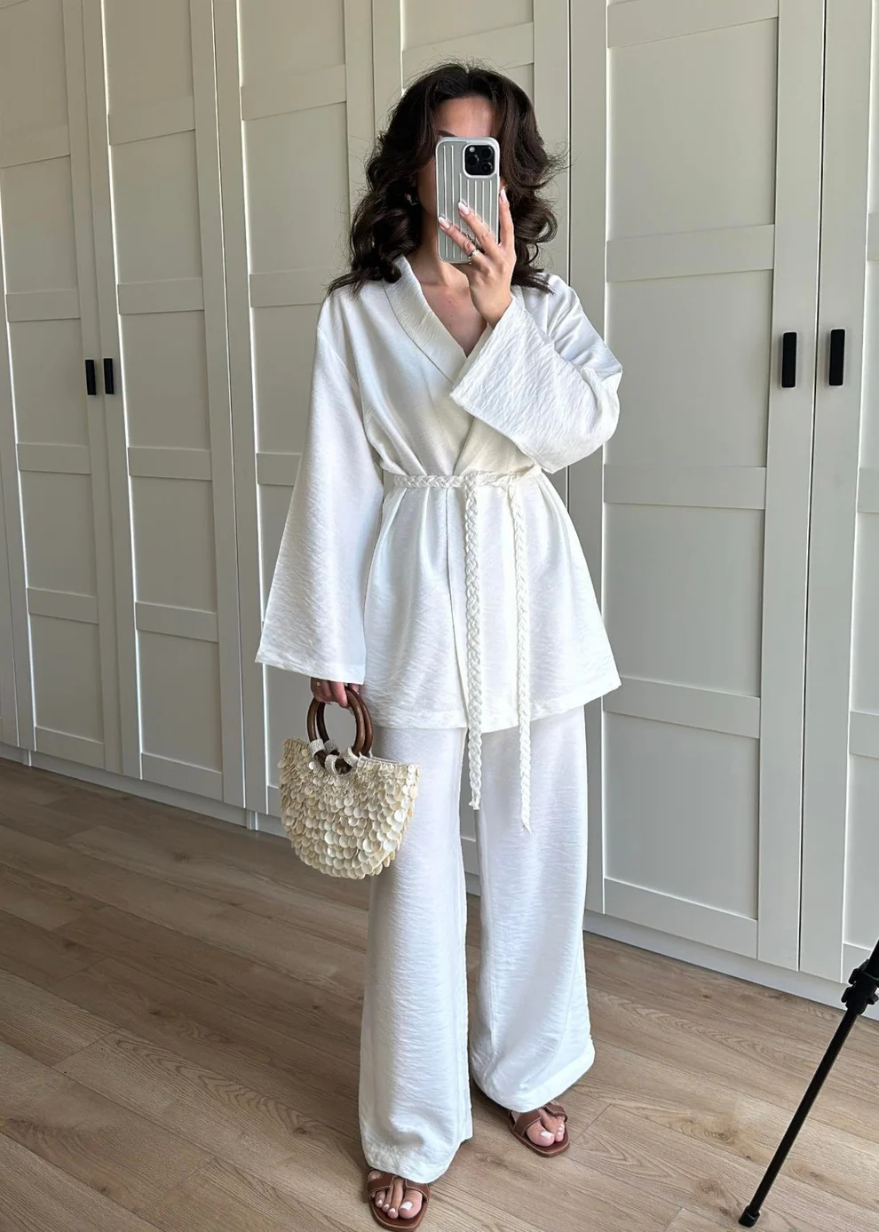 Örgü Kemerli Kimonolu Takım BEYAZ