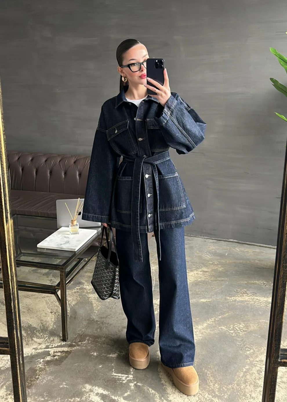 Uzun Ceketli Denim Takım KOYU LACİVERT